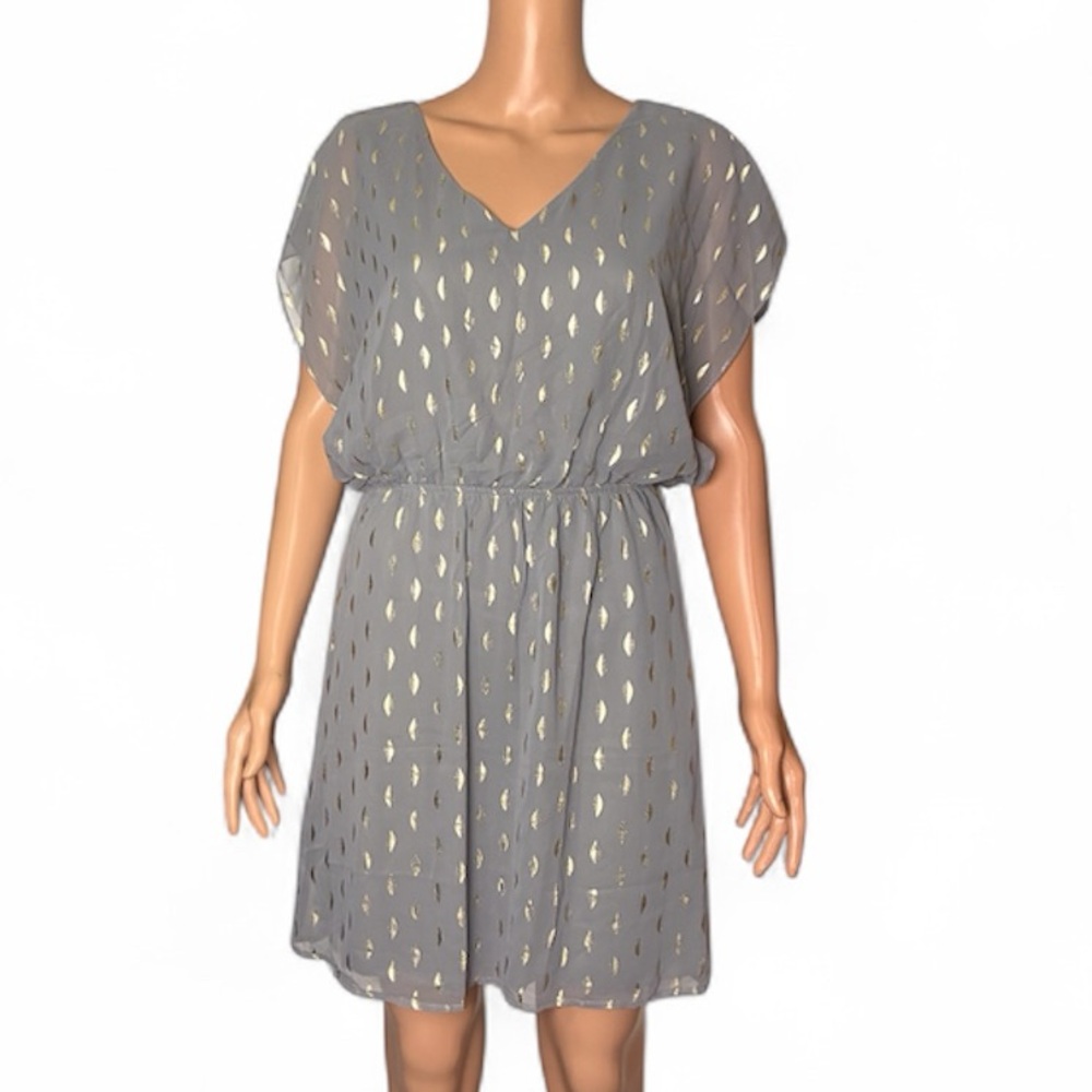 FRANCESCA COLLECTIONS - Women’s grey with gold petals dress- Size: M- NWT